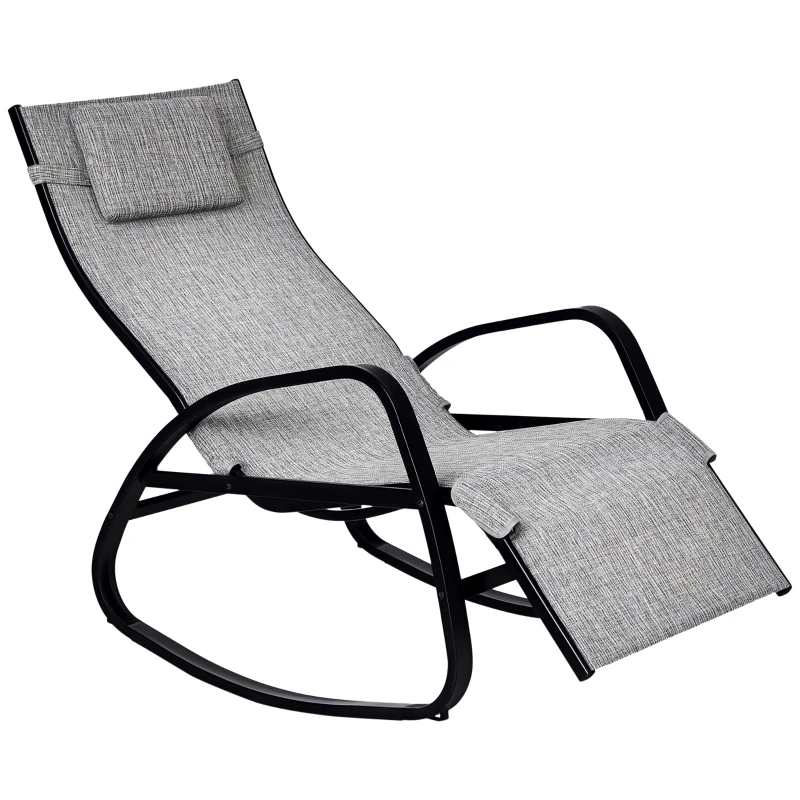 Outsunny Patio Rocking Lounge Chair Adjustable Texteline Zero Gravity Rocker Outdoor Recliner Seat w/ Pillow, Footrest