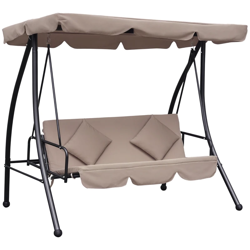Outsunny Patio Swing Chair, 3 Person Convertible Hammock, Outdoor Lounge Bed, Cushioned with Tilt Canopy, Beige