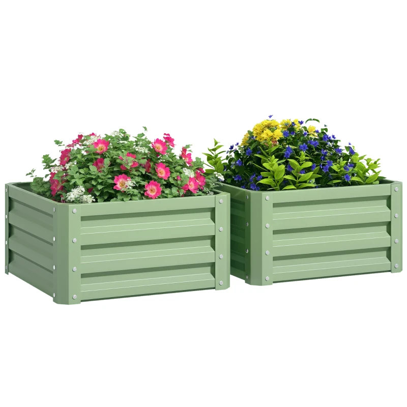 Outsunny 2' x 2' x 1' 2-Pieces Raised Garden Bed with Galvanised Steel Frame for Vegetables, Flowers, Herbs, Light Green