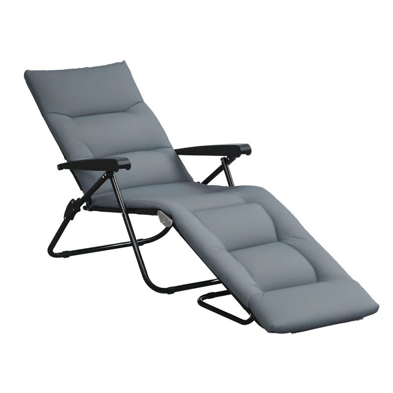 Outsunny Foldable Lounge Chair, Reclining Patio Sun Lounger with 6-Position Adjustable Back, Grey