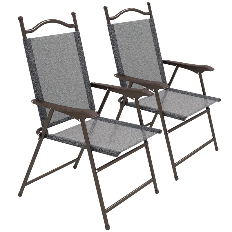 Outsunny 2 Pieces Folding Patio Camping Chairs Set, Sports Chairs for Adults with Armrest, Mesh Fabric Seat for Lawn