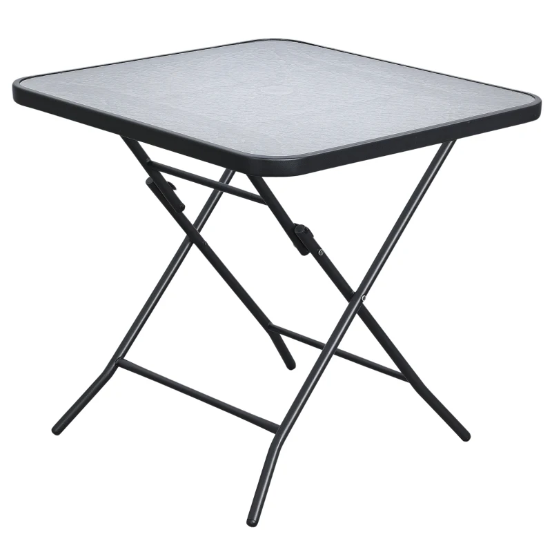 Outsunny 30" Square Outdoor Dining Table, Foldable Patio Table with Umbrella Hole, Water-Grain Glass Top Coffee Table for Balcony, Poolside, Black