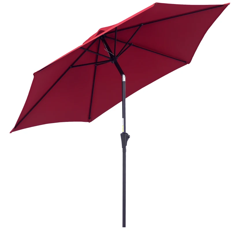 Outsunny 8.5FT Patio Umbrella, Round Garden Parasol with 6 Ribs, Market Sunshade Tilt Canopy w/ Crank Handle for Outdoor, Wine Red