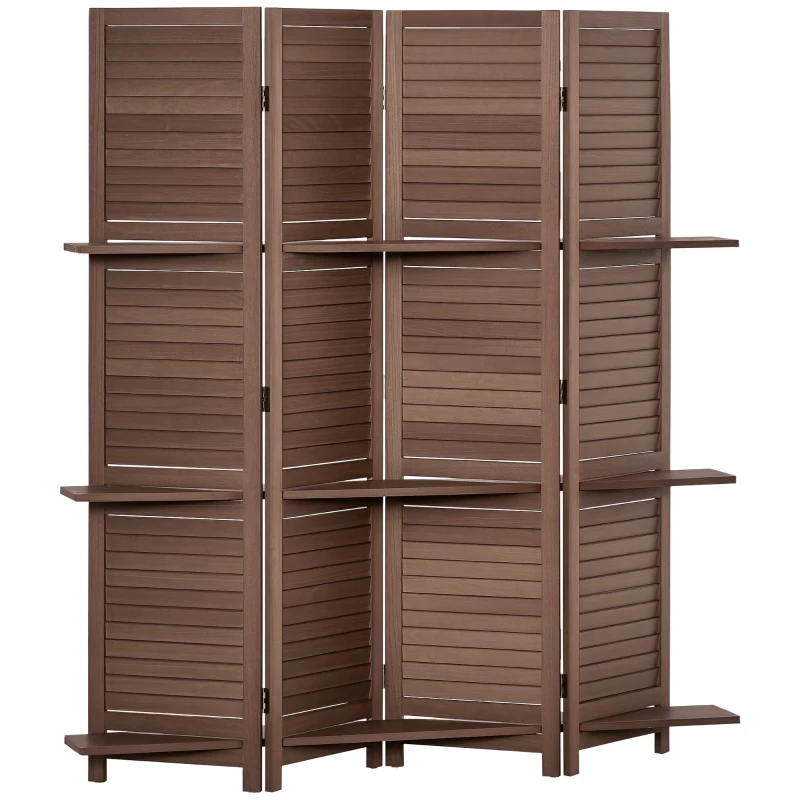 HOMCOM 5.6' 4 Panel Room Divider, Folding Wall Divider, Indoor Privacy Screen for Home Office, Walnut Brown