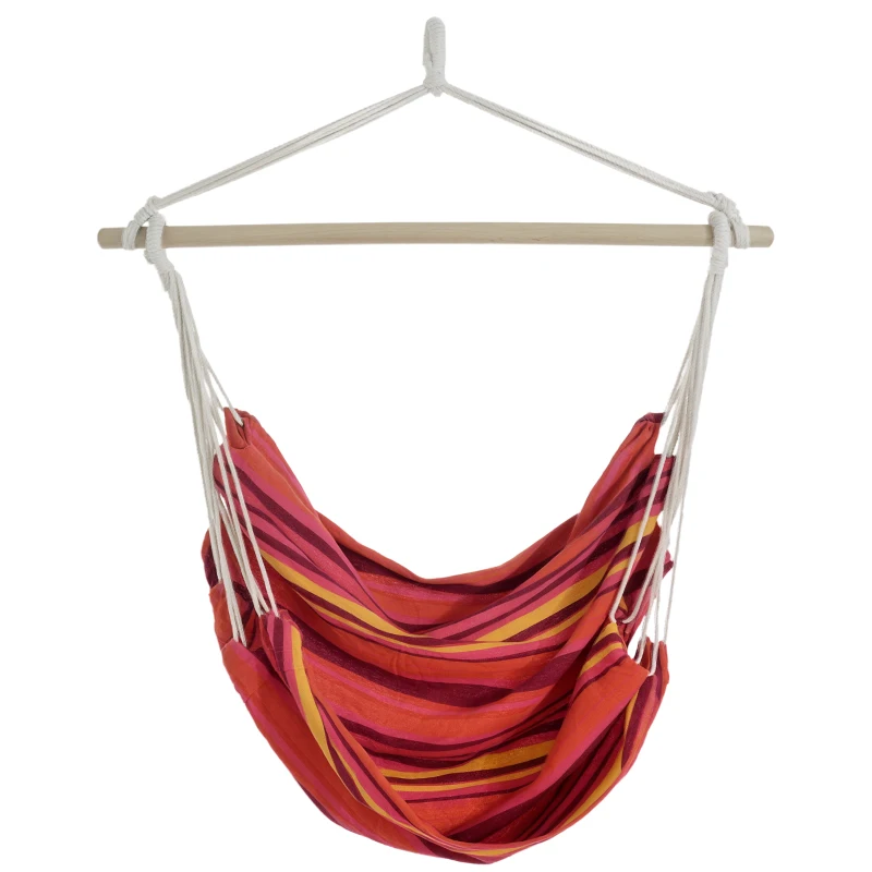 Outsunny Patio Hanging Hammock Chair, Porch Camping Hammock Swing Seat with Spreader Bar for Outdoor Garden Yard (Yellow, Red, Brown, Cotton)