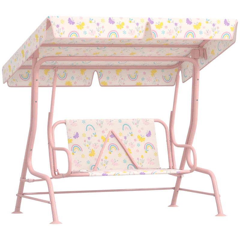 Qaba Kids Patio Swing Chair with Adjustable Canopy, Safety Belt for Patio, Garden, Poolside, Balcony, Pink