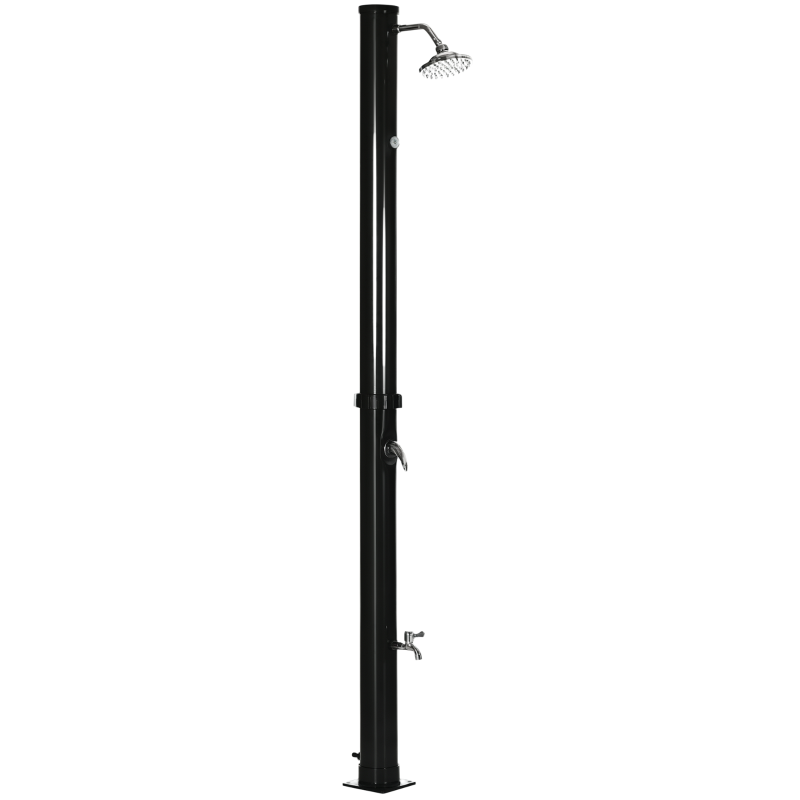 Outsunny 7.3FT 5.3 Gallon Solar Heated Shower, 2-Section Outdoor Shower with Shower Head, Foot Shower, Temperature Display for Backyard, Poolside, Spa, Beach, Black