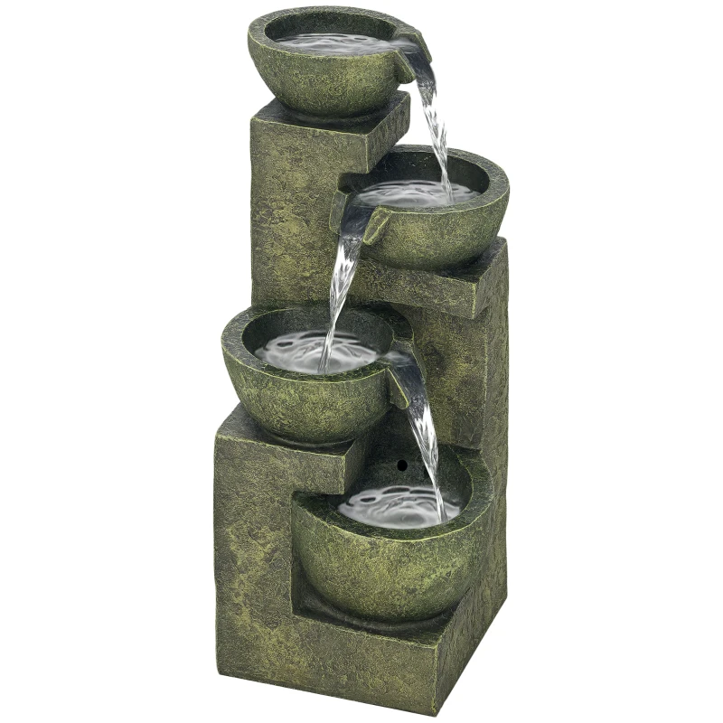Outsunny Outdoor Fountain Cascading Waterfall with 4-Tier Stone Look Bowls, Adjustable Flow for Patio Garden, Black and Yellow