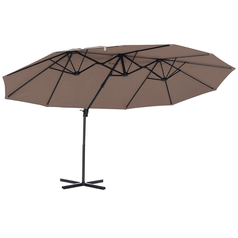 Outsunny Outdoor Patio Umbrella with Twin Canopy Sunshade Umbrella with Lift Crank,  Brown