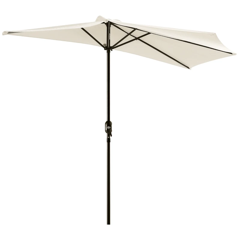 Outsunny 9.8ft Half Umbrella Semi Round Patio Parasol with Crank Handle, Top Vent for Garden, Balcony- NO BASE INCLUDED, Cream