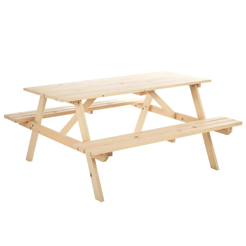 Outsunny Wood Picnic Table, Camping Table and Bench Set with Umbrella Hole for Outdoor, Garden, Patio, Backyard, Natural