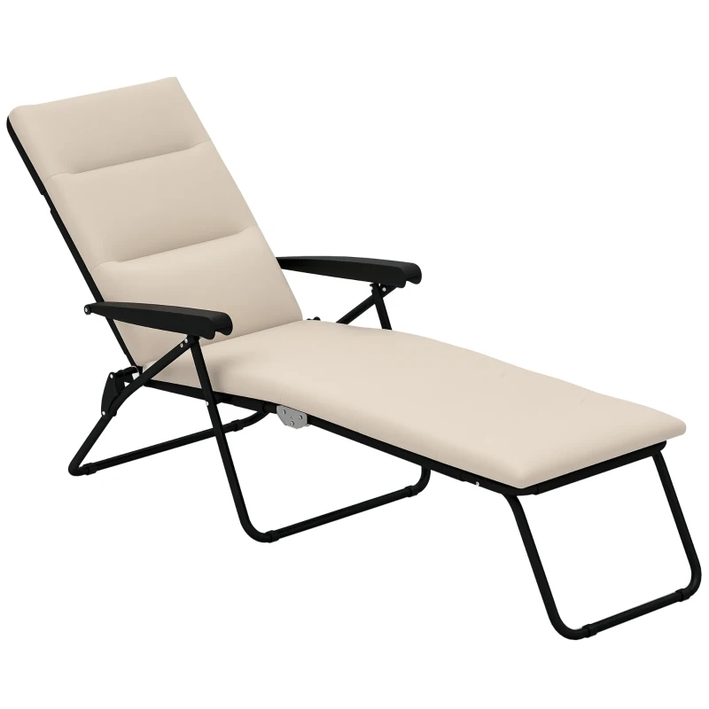 Outsunny Foldable Lounge Chair, Reclining Patio Sun Lounger with 6-Position Adjustable Back, Beige