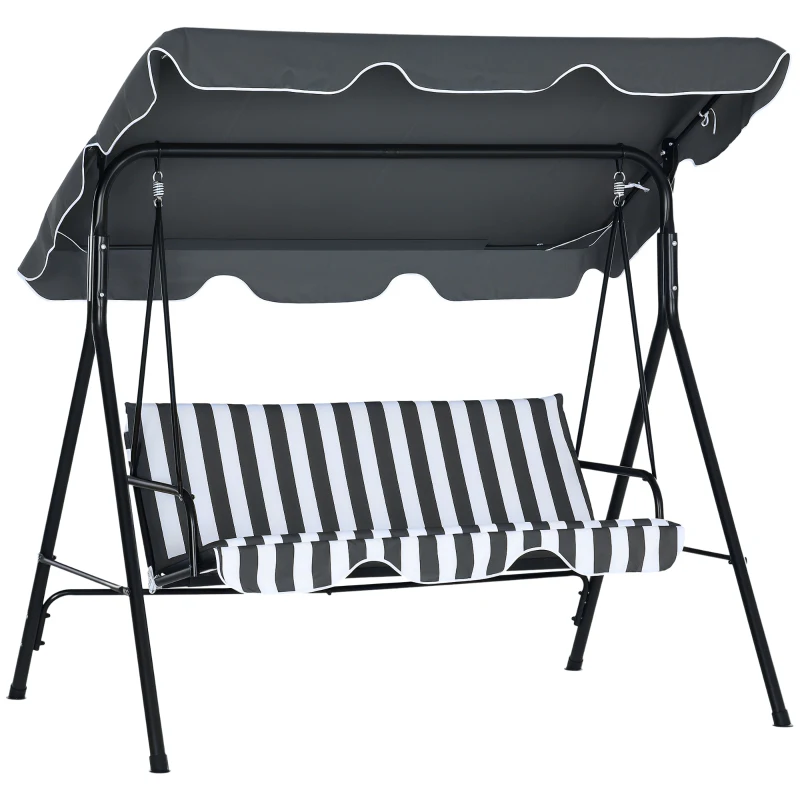 Outsunny 3-Seat Outdoor Patio Swing Chair w/ Cushion, Steel Frame Stand, Adjustable Tilt Canopy for Patio, Garden, Gray & White