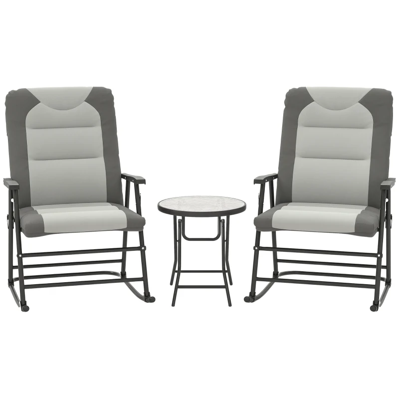 Outsunny 3-Piece Outdoor Foldable Rocking Chair Set, Light Grey