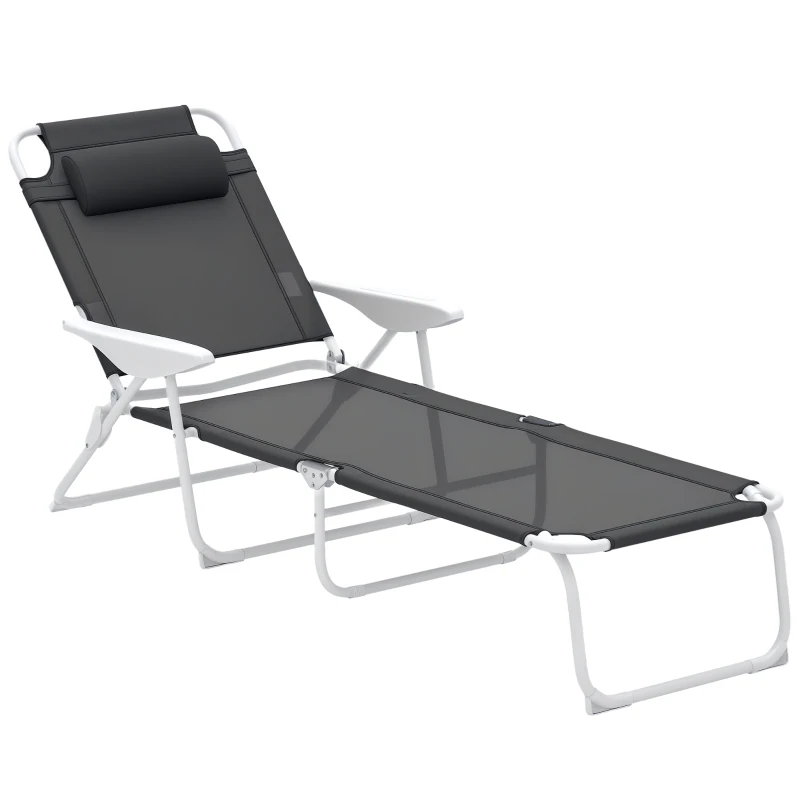 Outsunny Outdoor Sun Lounger, Folding Chaise Lounge with 4-level Adjustable Backrest, Charcoal Grey