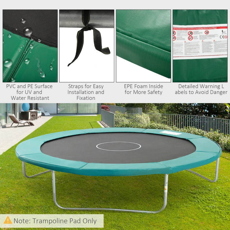 Soozier 14FT Trampoline Pad Replacement, Φ168" Spring Cover, Water-Resistant Universal Round Trampoline Safety Pad, No Holes for Pole, Green