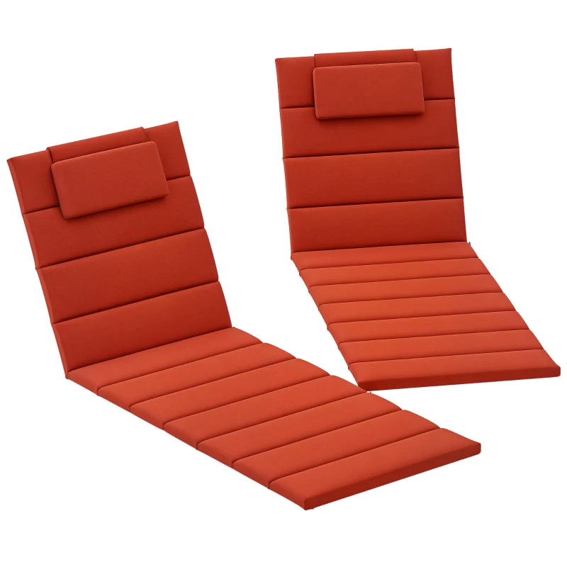 Outsunny 2PCs Patio Chaise Lounge Cushions, Foldable Lounge Chair Cushion, UPF50+ 230gsm Olefin, 80" x 26", Wine Red