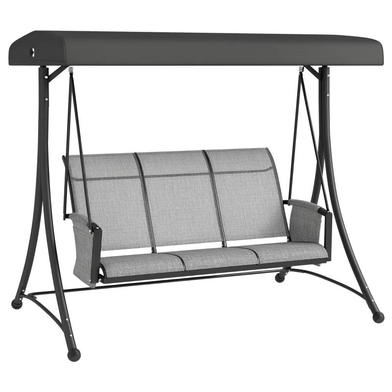 Outsunny 3 Person Outdoor Porch Swing Chair with Adjustable Canopy, Mixed Grey