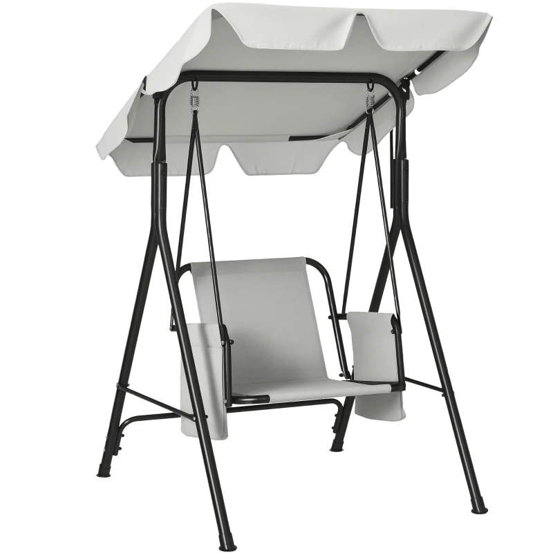 Outsunny 1-Seat Outdoor Porch Swing Patio Swing with Adjustable Canopy, Removable Seat and Back Cushion for Garden, Poolside