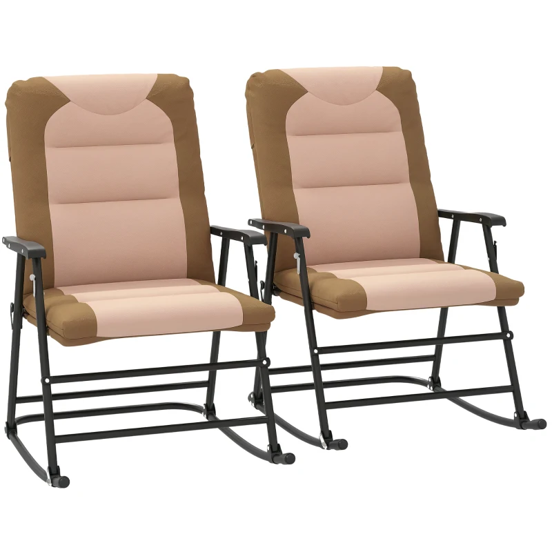 Outsunny Folding Rocking Chair Set of 2 Padded Rockers with Armrest, Light Brown