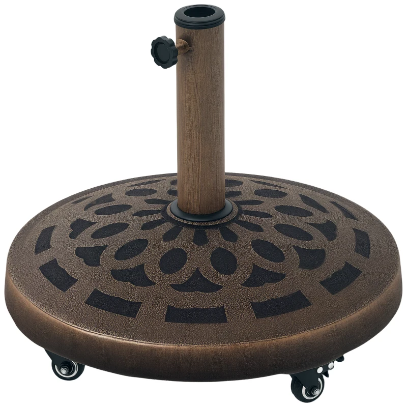 Outsunny 46lbs Resin Round Patio Umbrella Base with Wheels, Umbrella Stand Base, Heavy Duty Patio Umbrella Holder for 1.3"/1.5"/1.9" Poles for Outdoor, Lawn, Poolside, Bronze