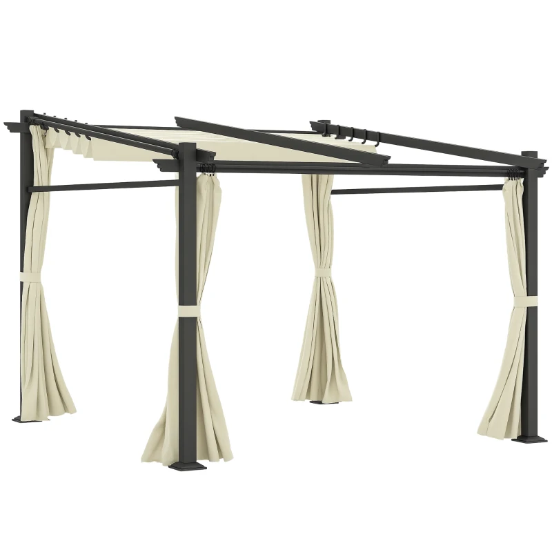 Outsunny Metal Pergola with Sliding Roof Canopy, Retractable Pergola Canopy, 10' x 10', Beige