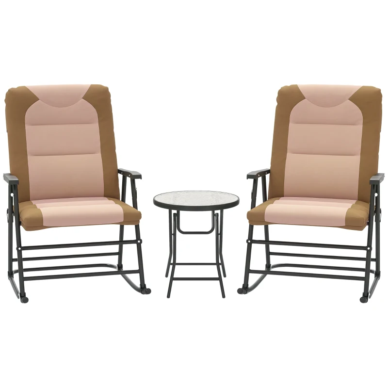 Outsunny 3-Piece Outdoor Foldable Rocking Chair Set, Light Brown