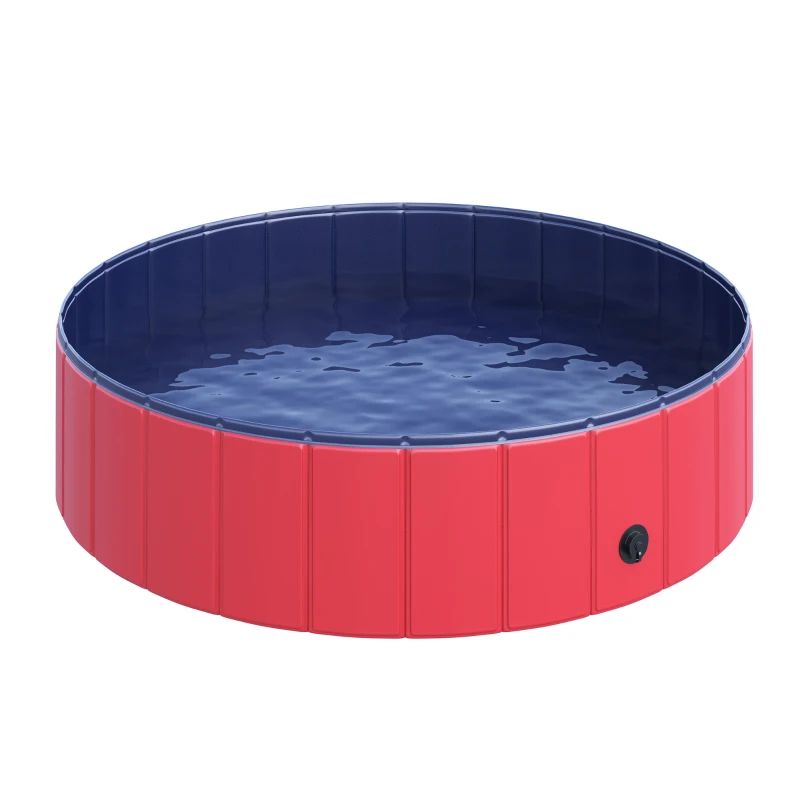 PawHut Foldable Pet Swimming Pool, Portable Dog Bathing Tub, 12" x 47" Plastic Large Dog Pool for Outdoor Dogs and Cats, Red