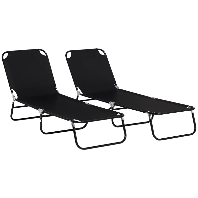 Outsunny Set of 2 Folding Outdoor Lounge Chair, Sun Tanning Chairs with Reclining Back, Breathable Mesh for Beach Patio, Black
