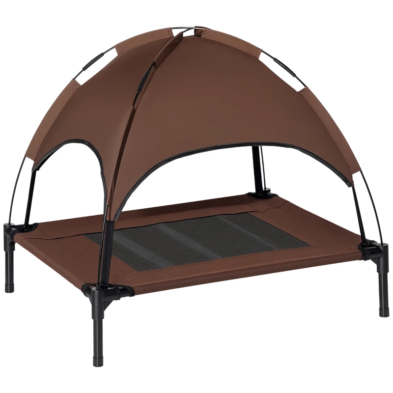 PawHut Elevated Dog Bed with Canopy, Portable Raised Dog Cot for M Sized Dogs, Indoor & Outdoor, 30" x 24" x 29", Coffee