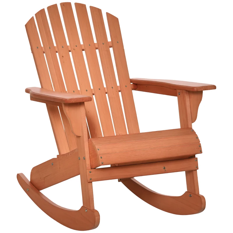 Outsunny Wooden Adirondack Rocking Muskoka Chair with Slatted Wooden Design, Fanned Back and Classic Rustic Style, Teak