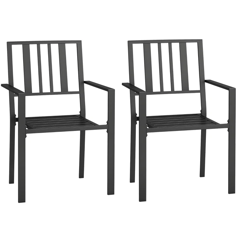 Outsunny Patio Dining Chairs with Metal Slatted Design, Black