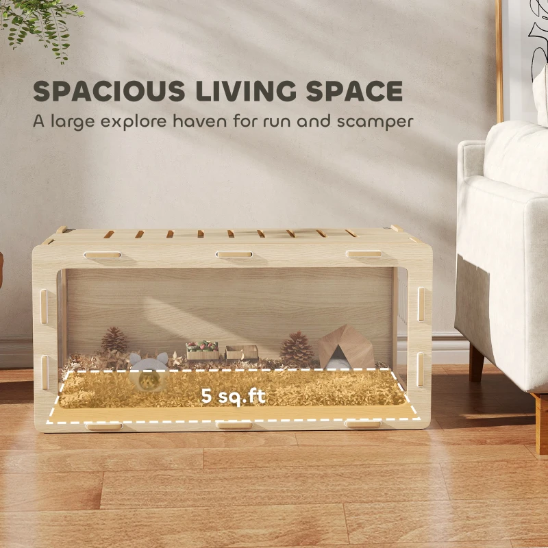 PawHut Hamster Cage with Easy View Acrylic Panels, Air Vents & Openable Roof, for Gerbil, Guinea Pig, 39" x 20" x 18.5", Oak
