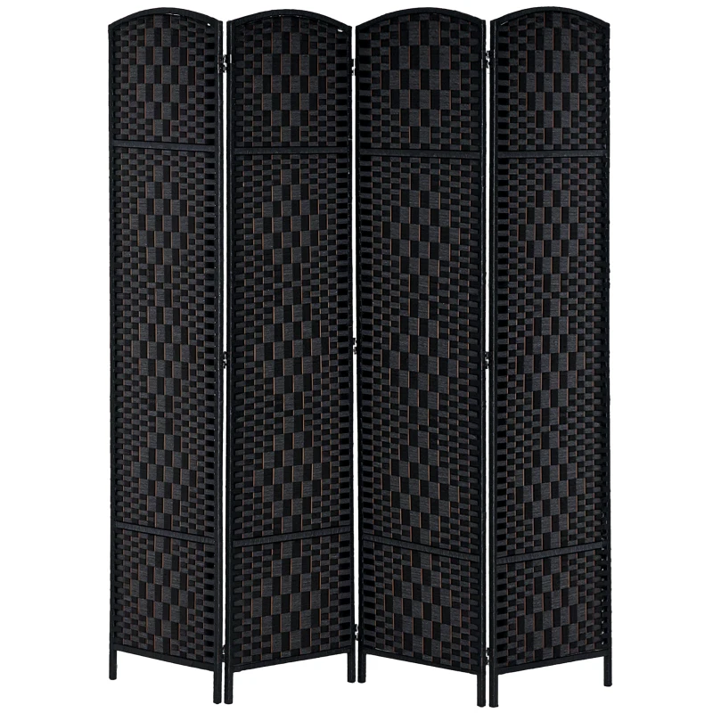 HOMCOM 6ft Folding Room Divider, 4 Panel Wall Partition with Wooden Frame for Bedroom, Home Office, Black