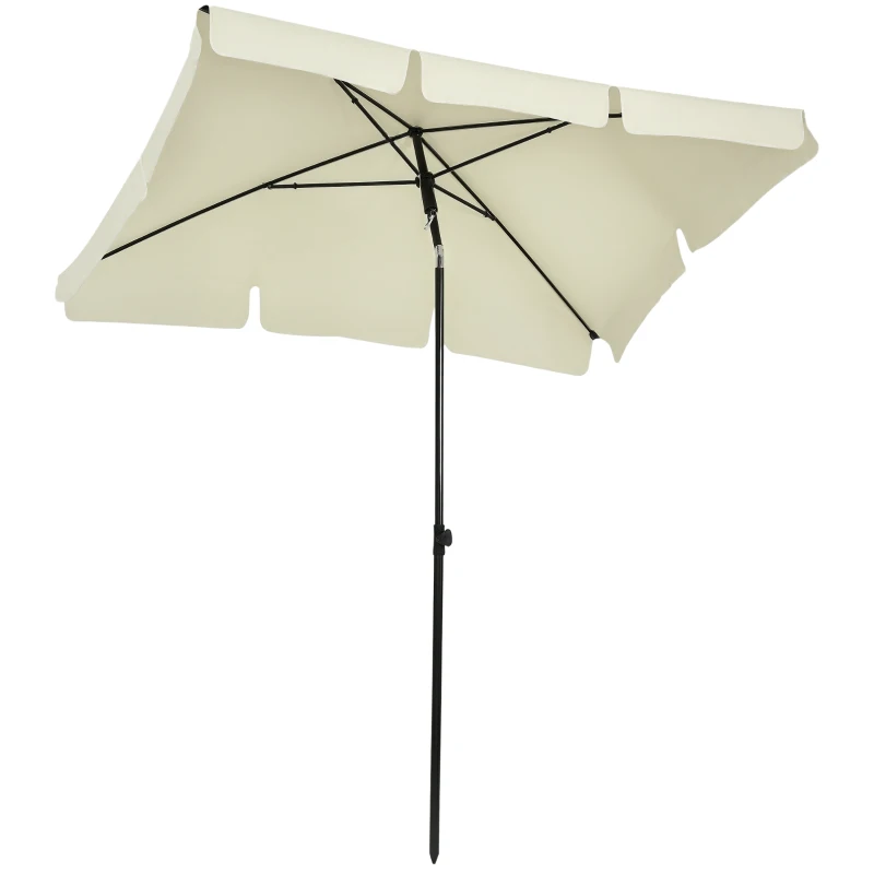 Outsunny 6.5x4ft Rectangle Patio Umbrella Aluminum Tilt Adjustable Garden Parasol  Sun Shade Outdoor Canopy Cream White