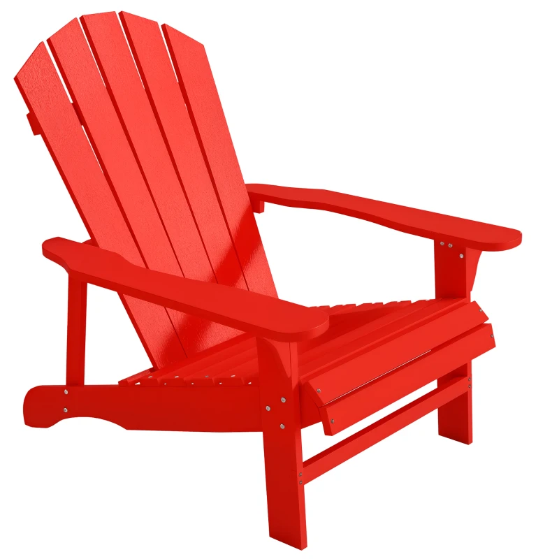 Outsunny Wood Adirondack Chair, Outdoor Patio Muskoka Chair with Slatted Design for Deck, Garden, Backyard, Fire Pit, Red