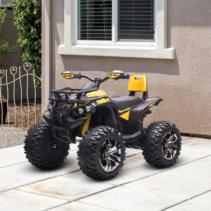 Aosom 12V Kids Recharging Ride-on Electric ATV Quad w/ Realistic Headlights Wide Wheel, Yellow