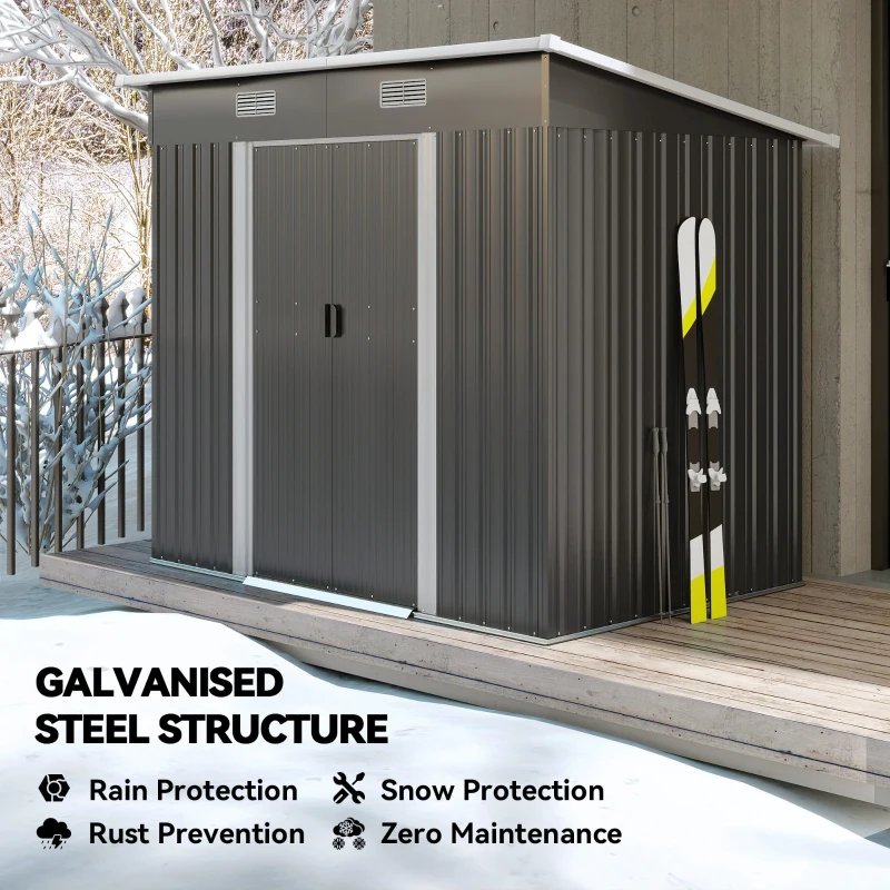 Outsunny 7'x 4' Metal Patio Storage Shed Garden Lockable Shed Tool Utility Storage Unit, Light Black