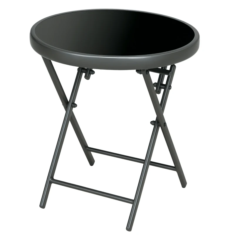 Outsunny 18" Outdoor Round Folding Table, Garden Side Table with Tempered Glass Top for Camping, Party, Weddings, Black