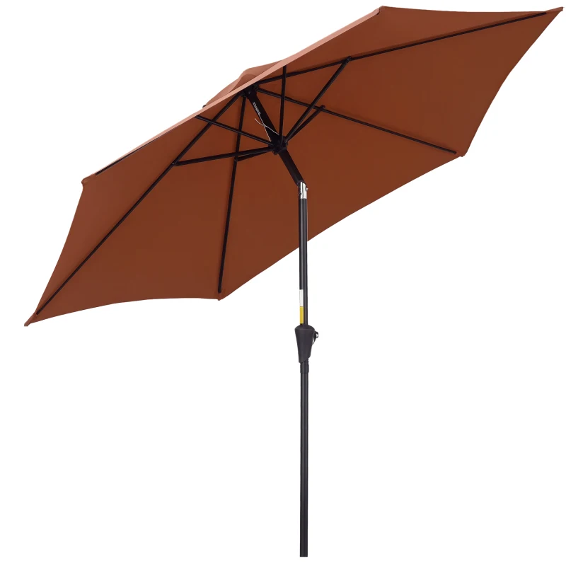 Outsunny 8.5FT Patio Umbrella, Round Garden Parasol with 6 Ribs, Market Sunshade Tilt Canopy w/ Crank Handle for Outdoor, Coffee