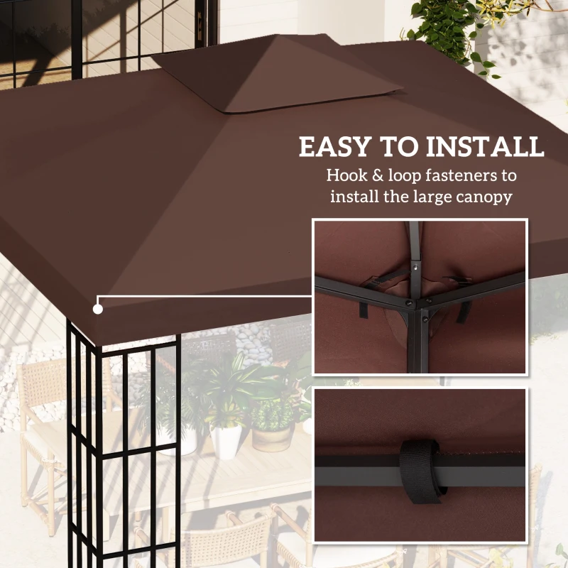 Outsunny 10' x 10' Square 2-Tier Gazebo Canopy Replacement Top Cover Outdoor Garden Sun Shade, Coffee