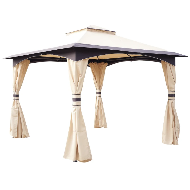 Outsunny 10' x 10' Soft Top Gazebo Canopy Tent w/ Double Roof, Eaves Design and Mesh Netting Sidewall Outdoor Patio Large Garden