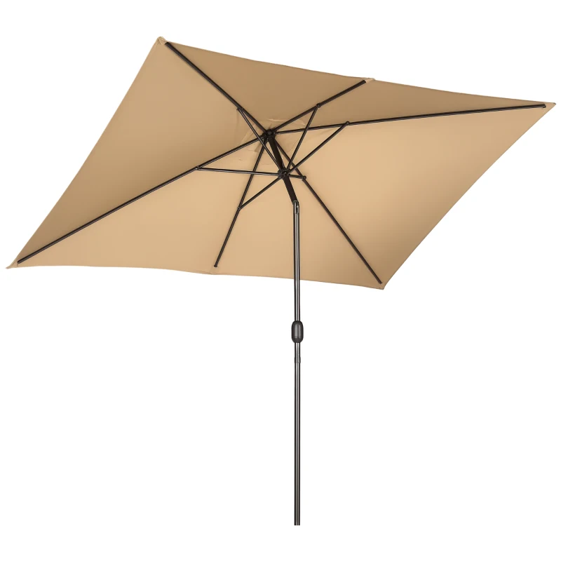 Outsunny 6.5x10ft Patio Umbrella, Rectangle Market Umbrella with Aluminum Frame and Crank Handle, Garden Parasol Outdoor Sunshade Canopy, Tan