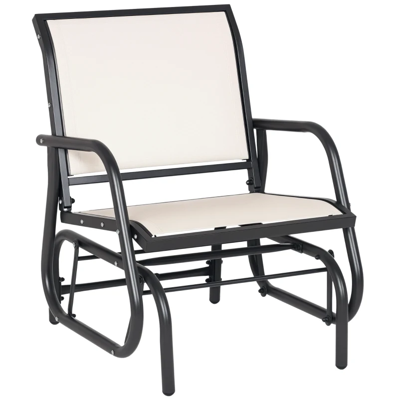 Outsunny Patio Glider with Breathable Mesh Fabric Seat & Backrest, Metal Frame Outdoor Glider Swing Chair with Armrests, Cream