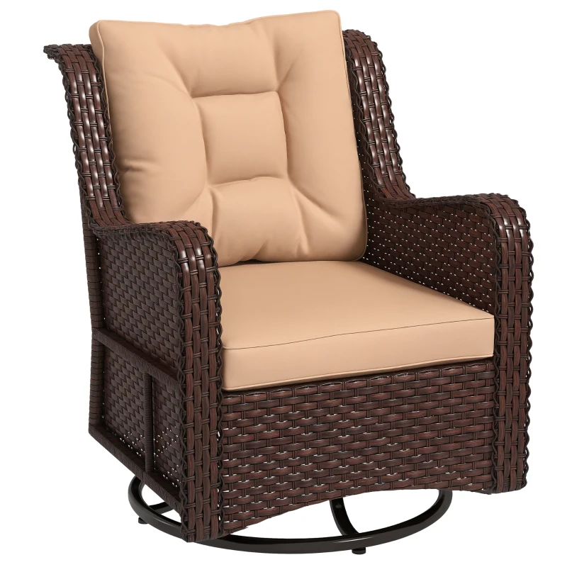 Outsunny PE Rattan 360° Swivel Patio Chair with Cushion, Brown