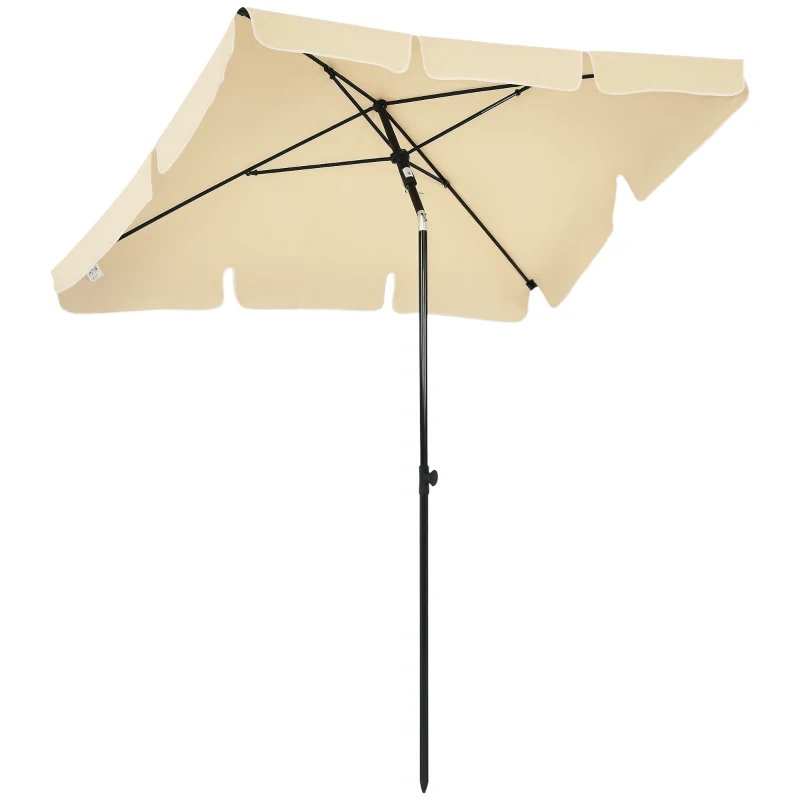 Outsunny 6.5x4ft Rectangle Patio Umbrella Aluminum Tilt Adjustable Garden Parasol Sun Shade Outdoor Canopy Beige