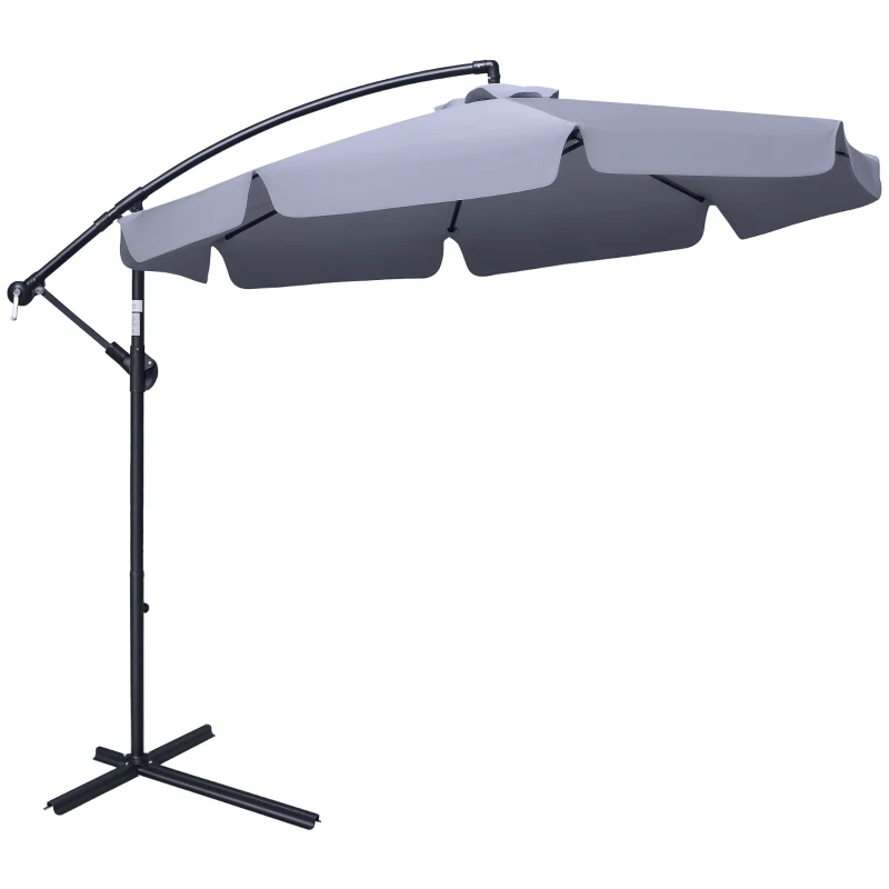 Outsunny 9FT Offset Hanging Patio Umbrella Cantilever Umbrella with Easy Tilt Adjustment, Cross Base and 8 Ribs for Backyard, Poolside, Lawn and Garden, Dark Grey