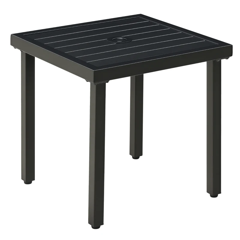 Outsunny Outdoor Side Table, Patio End Table with Umbrella Hole, Small Coffee Table with Steel Frame for Balcony, Black