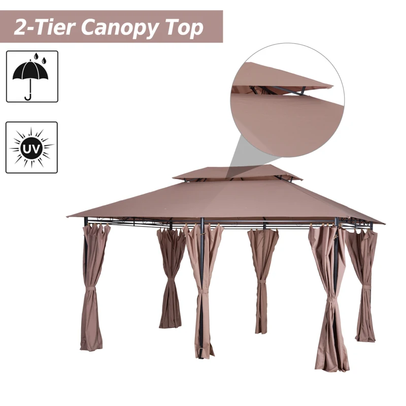 Outsunny 10' x 13' Patio Gazebo, Outdoor Gazebo Canopy Shelter with Curtains, Vented Roof, Steel Frame for Garden, Lawn, Backyard and Deck, Khaki(m-4)