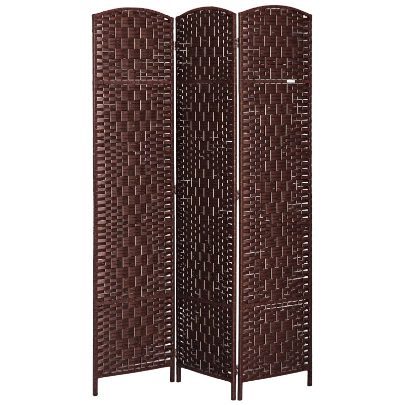 HOMCOM 6ft Folding Room Divider, 3 Panel Wall Partition with Wooden Frame for Bedroom, Home Office, Brown